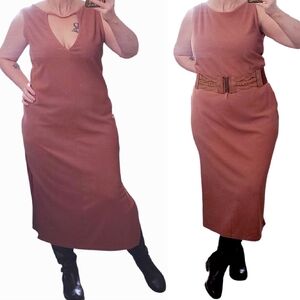 Ribbed Mauve Bodycon Tank Midi Dress With Cutout and Side Slit *XL